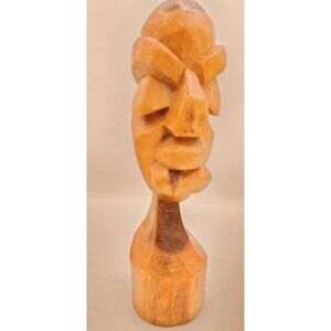 Hand-Carved Wooden Caribbean Tribal Figure Bust Vintage 12" Bahamas Native Head